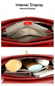 Interior of red messenger bag with herringbone lining, zipper pocket and daily essentials