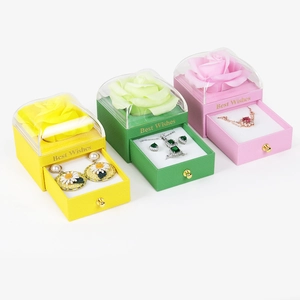 Rose jewelry drawer box in yellow, green and pink with Best Wishes gold foil text