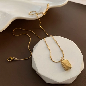 Vintage Gold Square Block Letter Pendant Necklace Titanium Steel Minimalist Geometric Clavicle Chain Jewelry For Women Gift