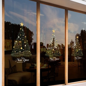 Stickers de Noël pour vitres avec sapins et texte Happy New Year pour décor festif