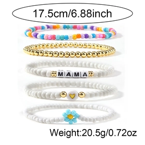 Detailed set of 5 beaded MAMA bracelets showing dimensions 17.5cm and 20.5g weight