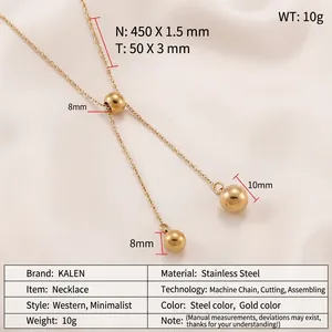 Detail specifications of golden stainless steel Y-necklace with adjustable sliding beads