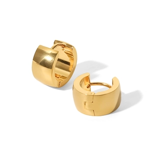 Minimalist wide 18K gold plated stainless steel hoop earrings with polished finish