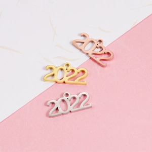 Polished stainless steel 2022 year pendants in rose gold, gold, and silver finishes