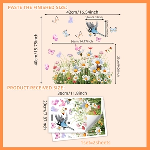 Detailed size guide showing finished and received dimensions for floral static window film