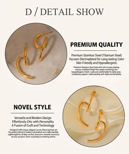 Detail of 18k gold plated stainless steel spiral earrings with hypoallergenic finish