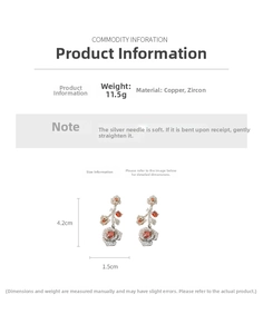 Detailed view of vintage zircon flower earrings with precise dimensions 4.2cm by 1.5cm