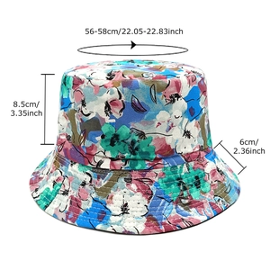 Floral reversible sun hat for women with wide brim and 56-58cm adjustable head size