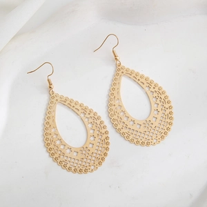 Vintage gold hollow waterdrop earrings with intricate geometric flower cutouts