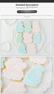 Detailed view of fairy forest mushroom house embossed cookies with plastic stamp molds