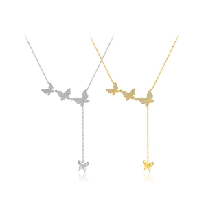 925 Sterling Silver Butterfly Pendant Necklace For Women Luxury Rhinestone Inlaid Adjustable Chain Y Shaped Tassel Jewelry Gift
