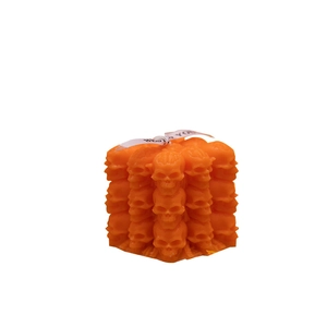 Orange skull matrix scented candle in cube shape with ribbon for Halloween decor