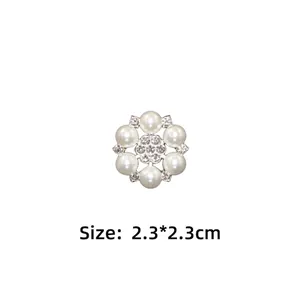 Flower alloy button with six pearls and rhinestones for DIY clothing, size 2.3*2.3cm