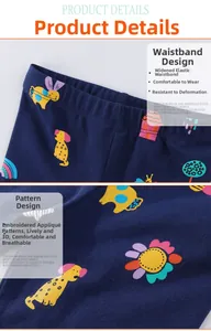 Détail de la taille élastique large et broderie d'animaux sur legging pour filles