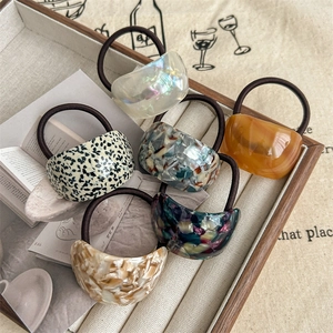 Acetate Semicircle Hair Ties High Elastic Retro Marble Pattern Rubber Band Elegant Ponytail Holder For Women