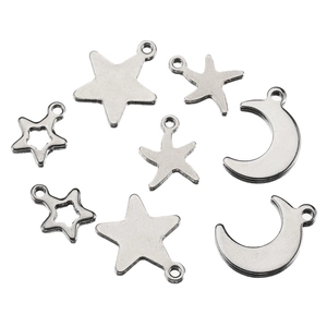 Set of 8 stainless steel charms featuring silver moon, stars and starfish for DIY jewelry