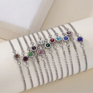 Set di bracciali in acciaio inossidabile con pietre portafortuna rotonde multicolore