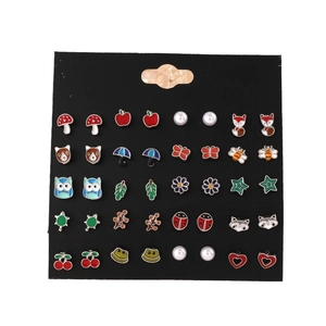 20-pair set of cute cartoon alloy stud earrings with colorful enamel animal designs