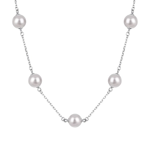 Elegant S925 sterling silver necklace featuring five delicate white pearls on a thin chain