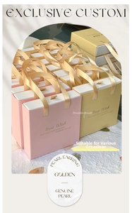 Coffrets cadeaux tiroirs rose et jaune avec anses en soie et texte Best Wish doré