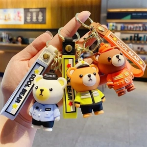 Cartoon Police Bear Keychain Creative Firefighter Bear Silicone Keyring Backpack Pendant Car Ornament Hanging Gift For Friends