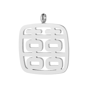 Polished silver titanium steel square pendant with cutout Chinese Double Happiness symbol