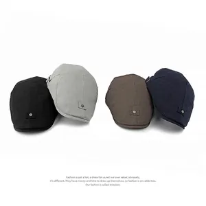Classic vintage flat caps in black, grey, brown, and navy linen cotton for men and women