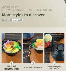 Realistic Japanese ramen bowl miniature used as a keychain, fridge magnet and ornament