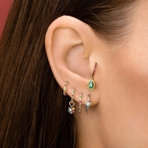 Rainbow cubic zirconia gold hoop earrings set featuring five unique sparkling designs
