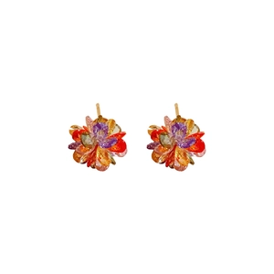 Elegant silver needle stud earrings featuring colorful crystal flower petals for women