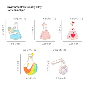 Cartoon-Emaille-Anstecknadeln-Set mit Herz- und Regenbogen-Laborflaschen-Designs