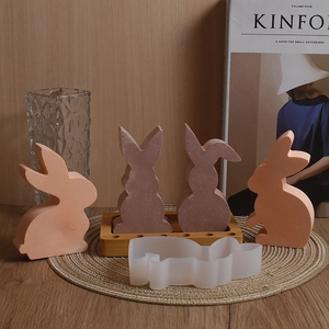 Detailed view of 3D bunny silicone molds and textured Easter rabbit plaster crafts