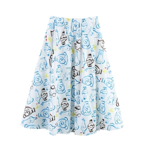 Women's white midi skirt with artistic vase print and comfortable high elastic waist