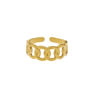 Detailed view of adjustable golden chain link ring featuring a hollow line design