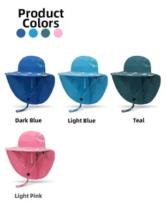 Détail montrant quatre couleurs de chapeaux de soleil enfants avec protège-nuque
