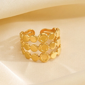 Anello aperto minimalista in acciaio inossidabile placcato oro a tre strati circolari