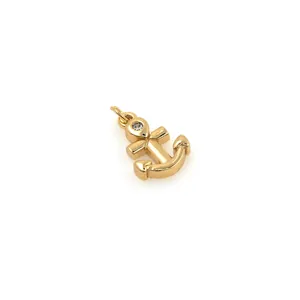 18K gold-plated anchor pendant with sparkling zircon stone for DIY jewelry making