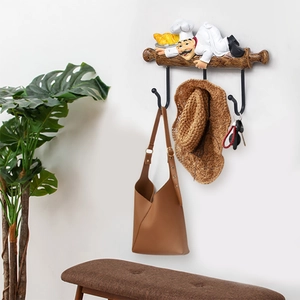 Nordic resin chef wall hook with three metal hangers for entryway and kitchen organization