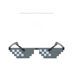 Detailed view of pixelated Thug Life sunglasses with grey lenses and black frames