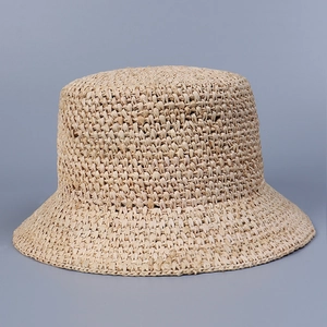 Women Raffia Straw Sun Hat Handmade Woven Bucket Hat Foldable Wide Brim Summer Beach Travel Casual Fashion