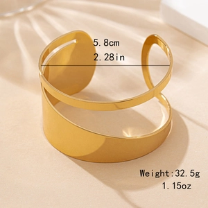 Elegant gold-finished irregular cutout open cuff bracelet with minimalist dual-layer design