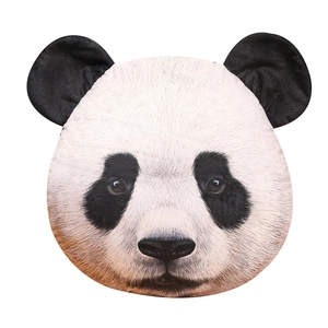 Realistic panda head plush pillow with 3D ears and soft black and white fur texture