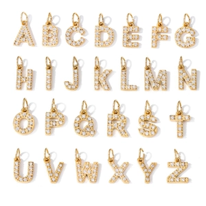Stainless Steel Zircon Alphabet Letter Pendant Charm For DIY Necklace Earring Making Micro Pavé Gold Silver Color