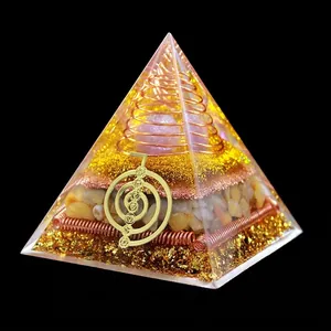 8cm handmade crystal orgone pyramid with rose quartz ball and copper coil decor