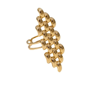 Exaggerated geometric hollowed-out multi-layer gold chain ring in stainless steel