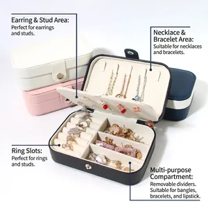 Portable double-layer jewelry box with PU leather finish and functional compartments