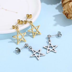 Detailed shot of hollow star-shaped earrings in gold and silver stainless steel