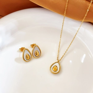 Avocado Pendant Necklace Titanium Steel With Shell Inlay Gold Color Non-Fading Jewelry For Women