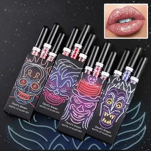 Matte Glitter Flip Lip Gloss Tubes Waterproof Long Lasting Halloween Party Makeup Shimmering Gothic Bold Liquid Lipstick