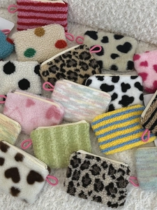 Mini Plush Coin Purse Lamb Velvet Small Zipper Storage Bag For Card Lipstick Key Cute Heart Leopard Striped Portable